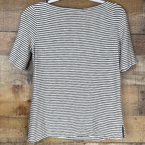 Tory Burch Striped Bateau Neck Short Sleeve Embroidered Beading Top SZ Small - Picture 7 of 9